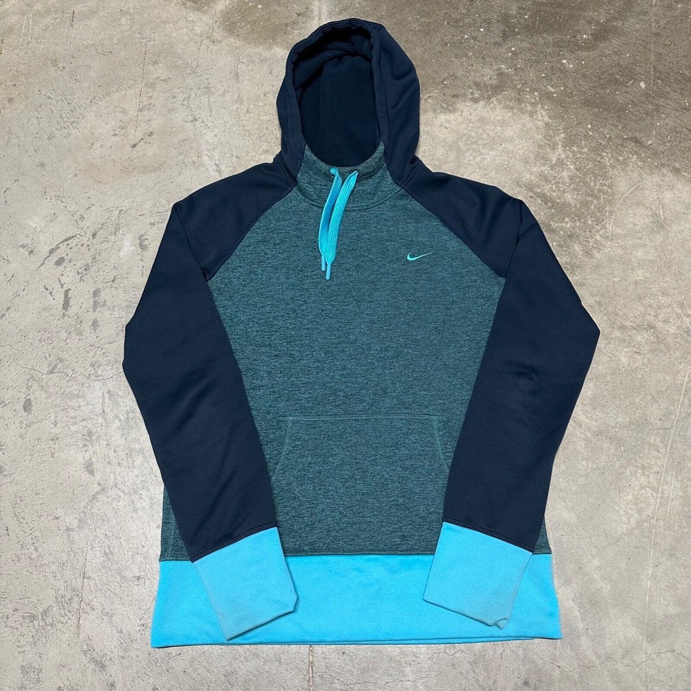 Nike Men's Teal Navy Aqua Colorblock Hoodie